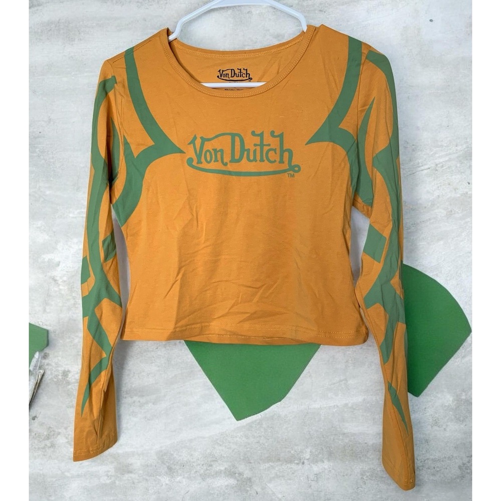 NWT Von Dutch Trendy Baby Tee Long Sleeve Crop Size L Y2K Tribal Edgy Streetwear
